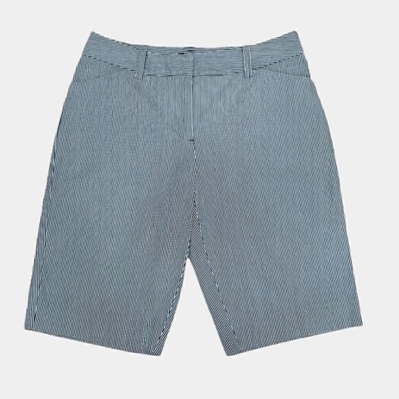 AK ANN KLEIN Navy white stripes high waist coastal casual bermudas - Picture 1 of 10